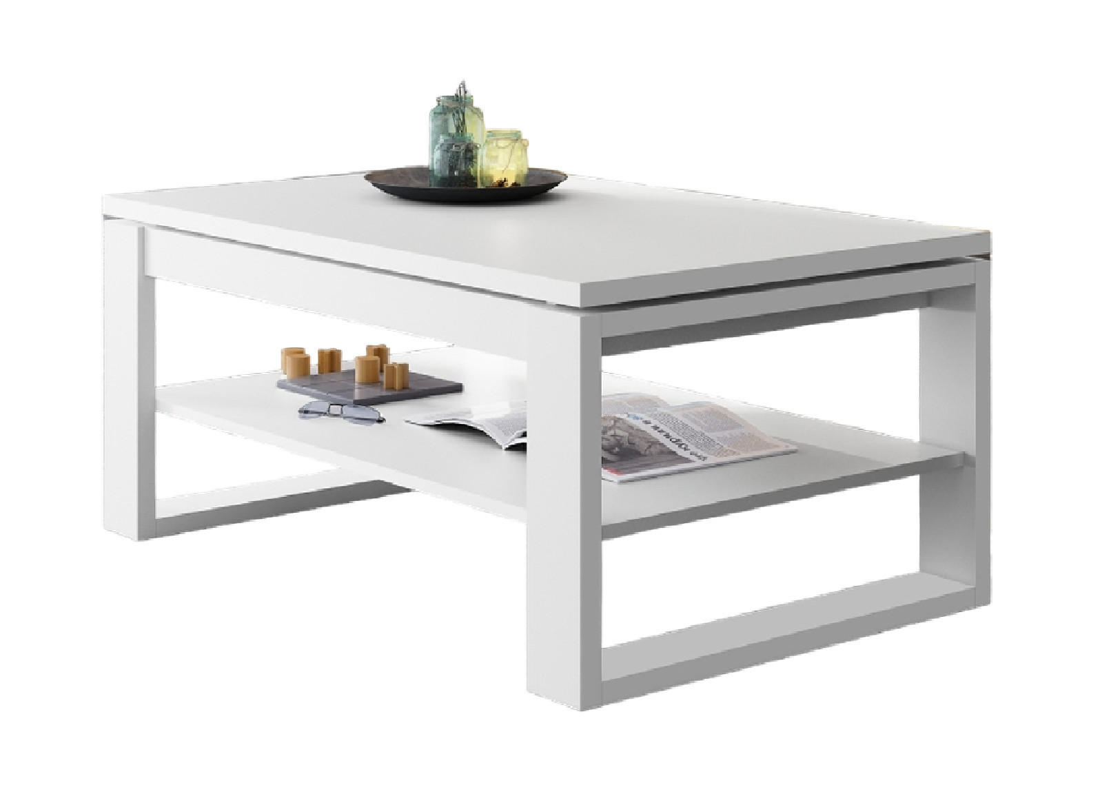 COUCHTISCH rechteckig Weiß matt aufklappbar 110/65/50 cm - Weiß, Holzwerkstoff (65/110/50cm) - designimpex