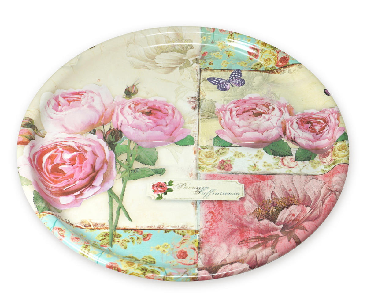 TABLETT rund England Rose, Melamin ServierTablett rund Ø 40 cm - Rosa, Kunststoff (40/2/40cm) - Lashuma