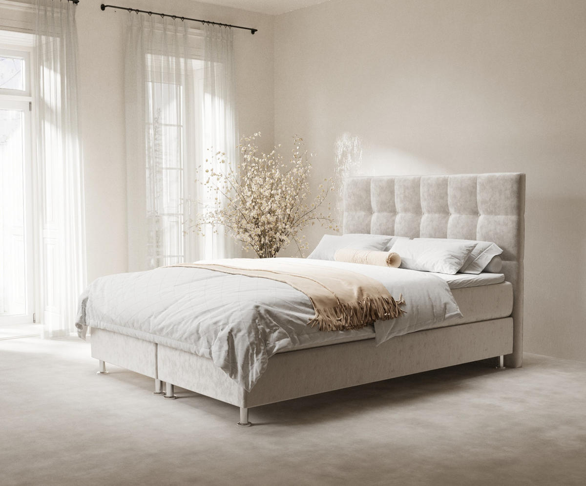 BOXSPRINGBETT Chanton Ecru 200/200 cm mit Latex-Topper - Ecru/Silberfarben, Holz/Holzwerkstoff (200/200cm) - Maison de Reve