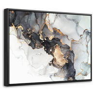 LEINWAND Bilder mit Rahmen - Marmor - Schwarz - Weiß - Gold - Luxus - Abstrakt - 40x30 - Goldfarben, Textil (40/30cm) - MuchoWow