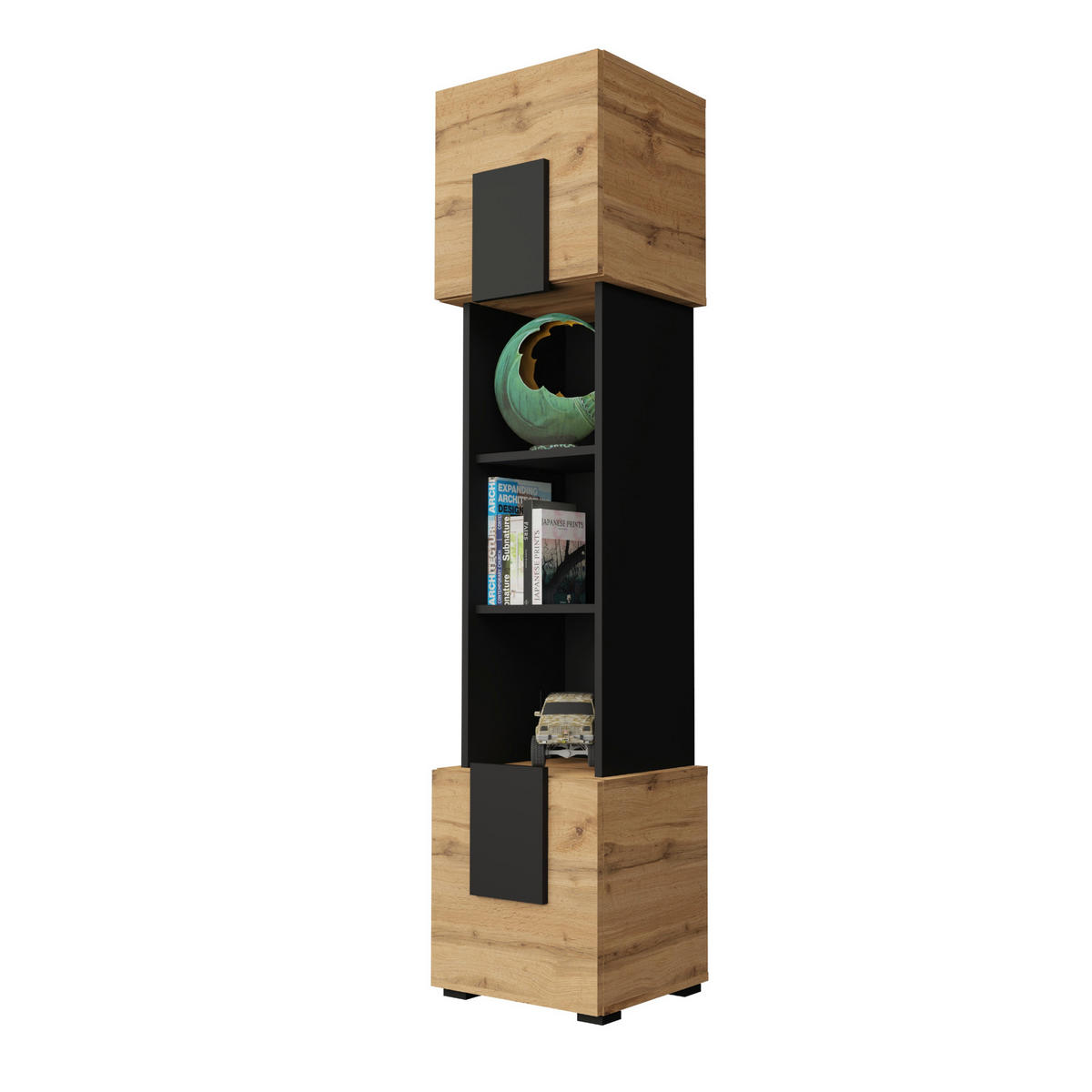 HIGHBOARD TORINO Hängend + Stehend, Mattes Finish, Schwarz + Eiche Wotan - Eiche Wotan/Schwarz, Holzwerkstoff/Kunststoff (39/172/35cm) - Komodee