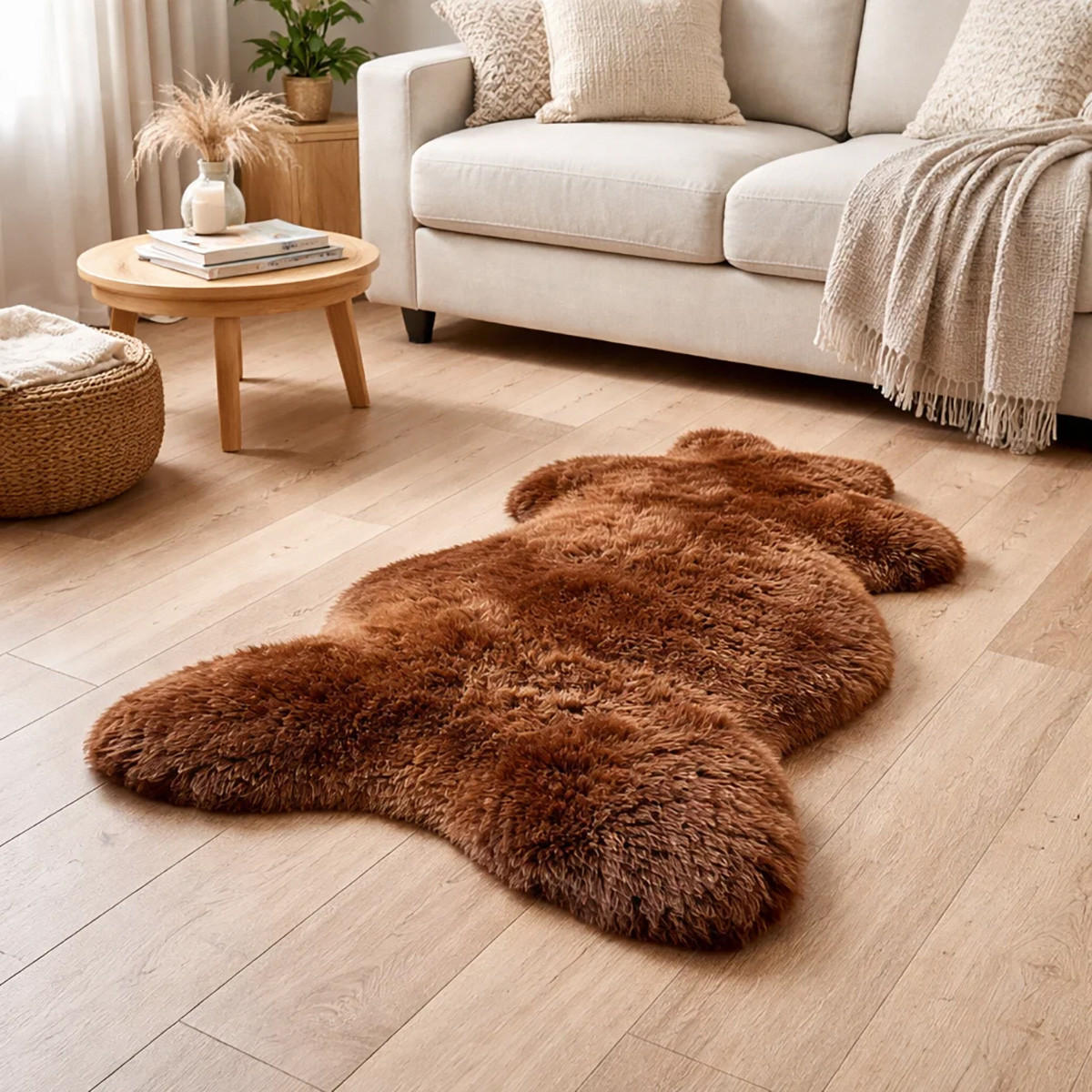 LAMMFELL Schaffell Natur Braun weich & dicht ca. 135 cm - Braun, Fell (80/135cm) - Provellus