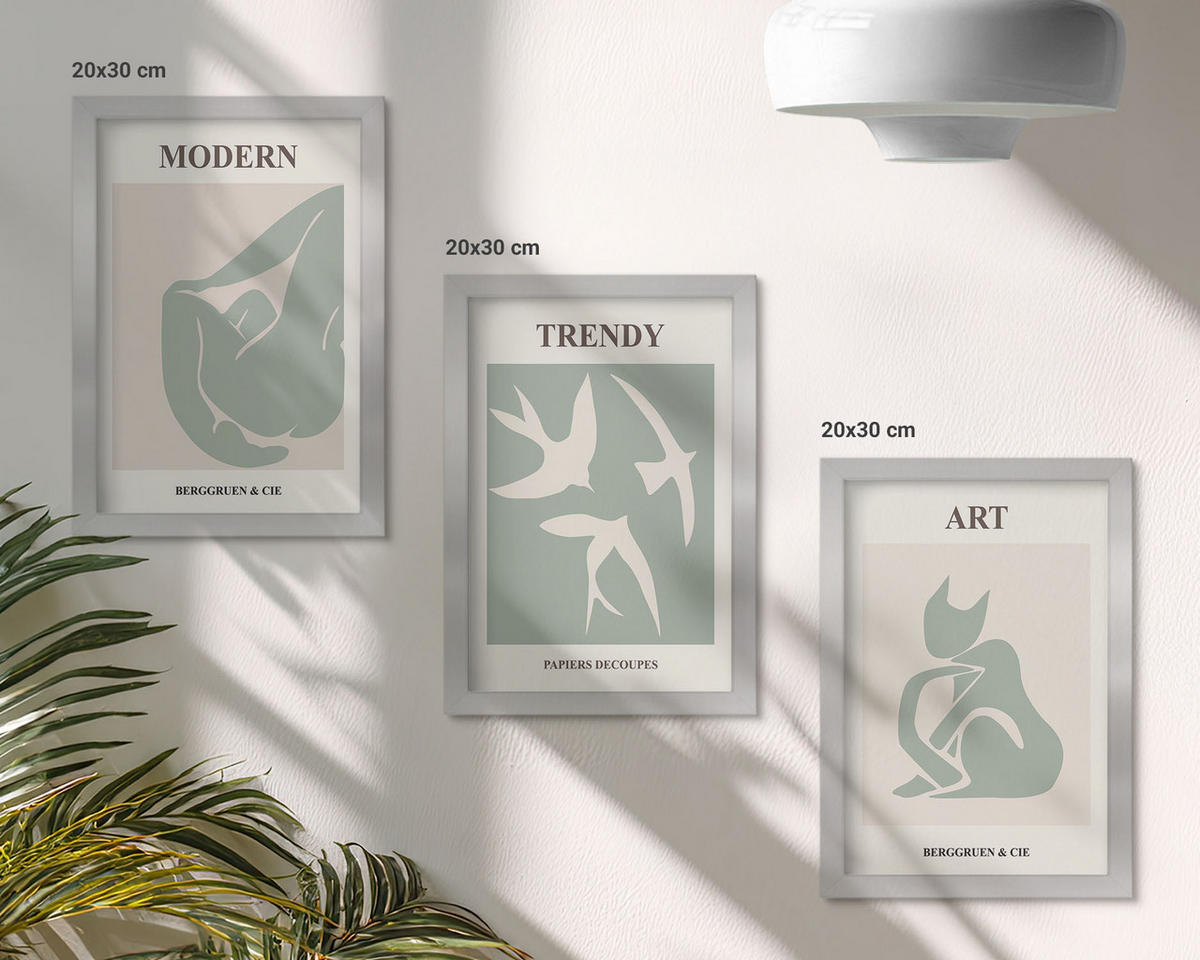 WANDBILDER 3er Set - 20x30 cm Silberner Rahmen - Matisse abstrakte Figuren - Silberfarben, Kunststoff (20/30cm) - ArtPrintCave