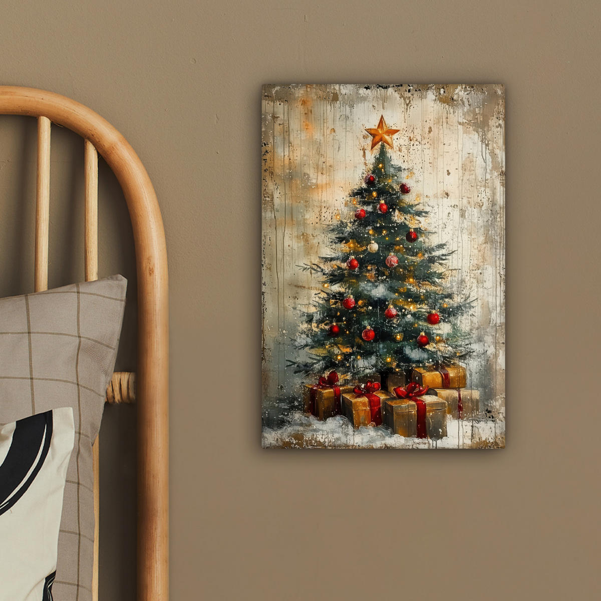 LEINWANDBILD Weihnachtsbaum - Vintage - Weihnachten - Geschenk 20x30 cm - Rostfarben, Textil (20/30cm) - MuchoWow
