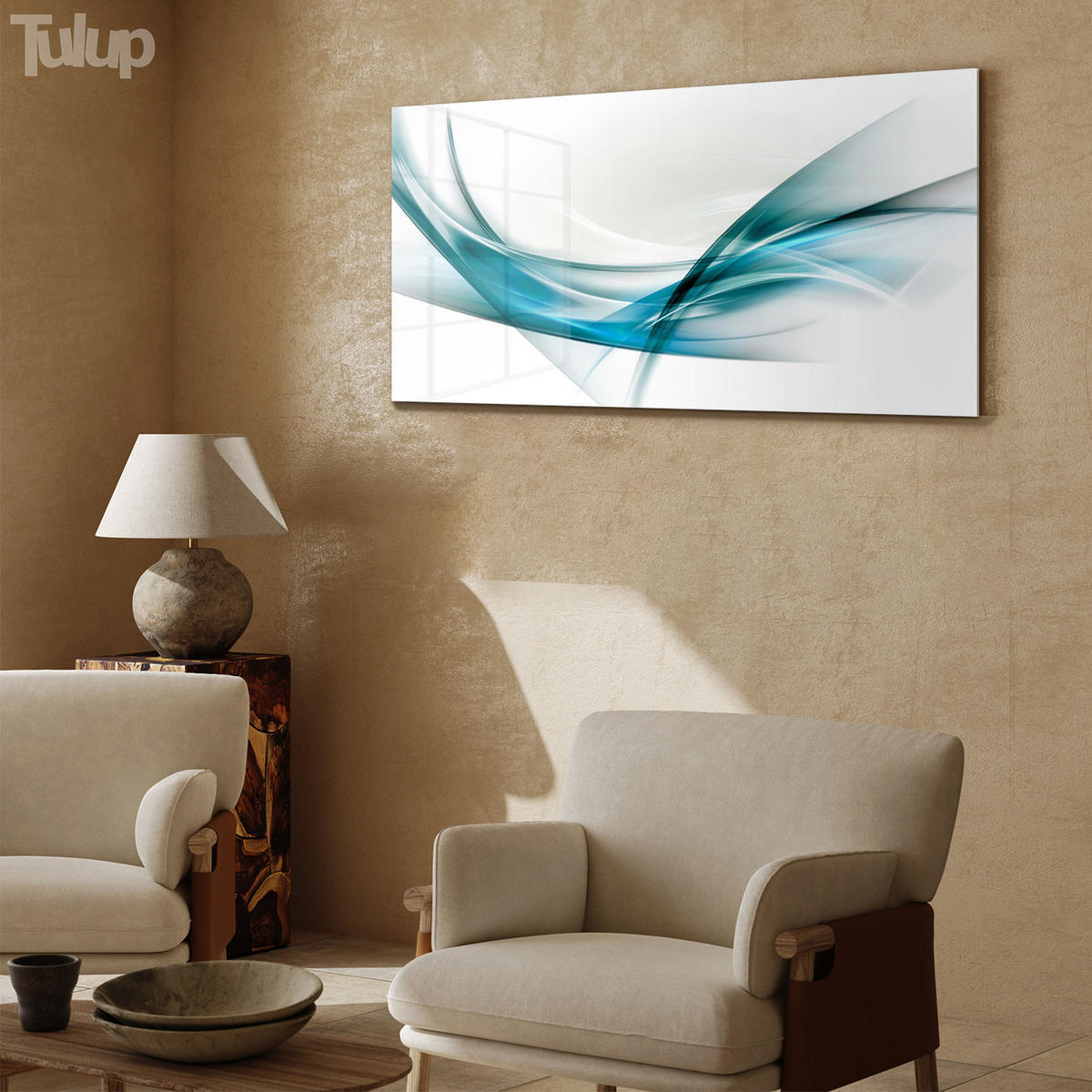 GLASBILD 120x60 cm Linienkunst - Hellblau, Glas (120/60cm) - TULUP