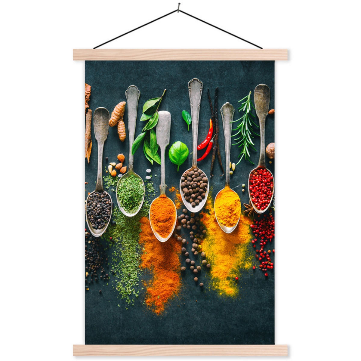 POSTER Kräuter - Gewürze - Löffel 40x60 cm - Currygelb, Textil (40/60/0.15cm) - MuchoWow