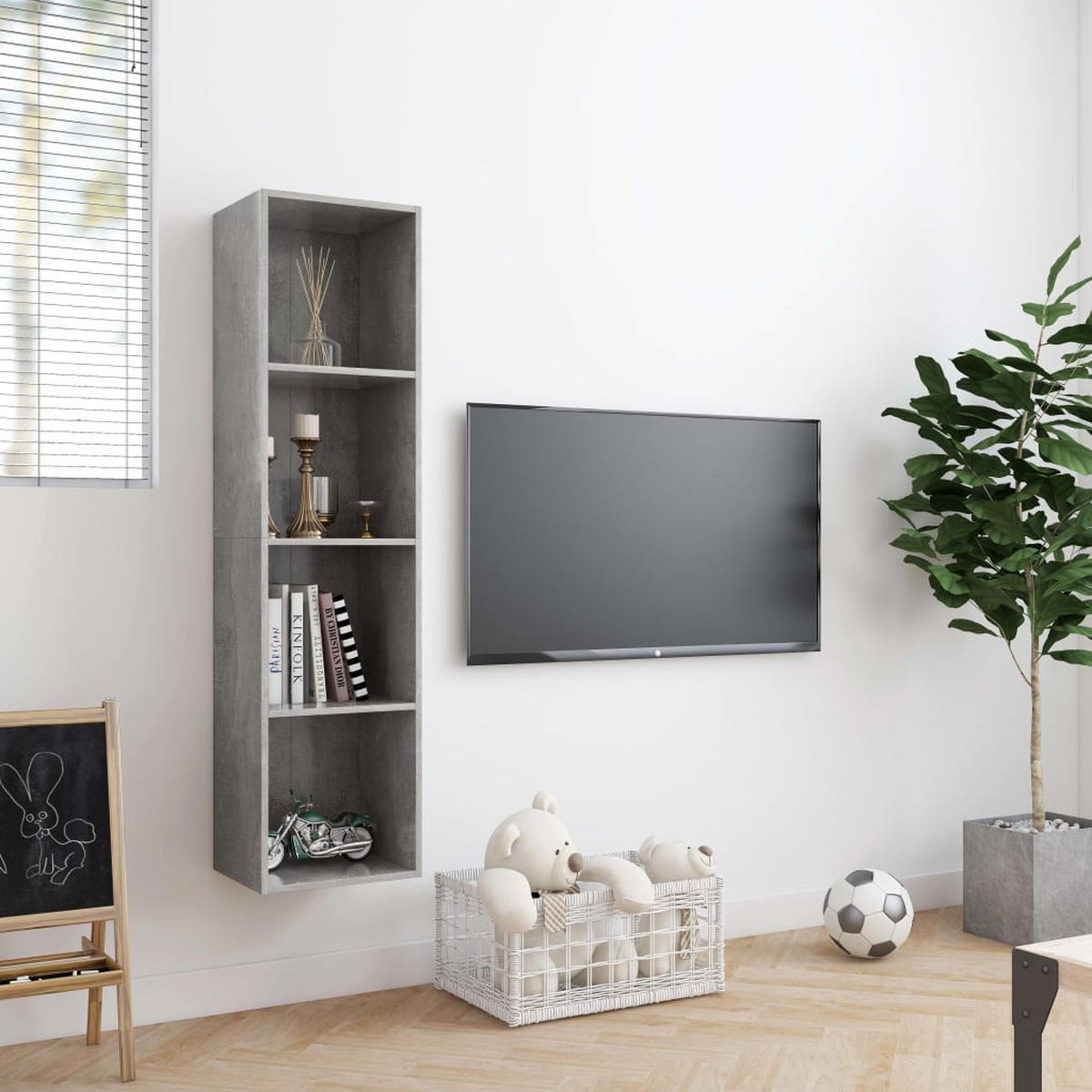 BÜCHERREGAL/TV-SCHRANK Betongrau 143/30/36 Cm - Grau, Holzwerkstoff (30/36/143cm) - vidaXL