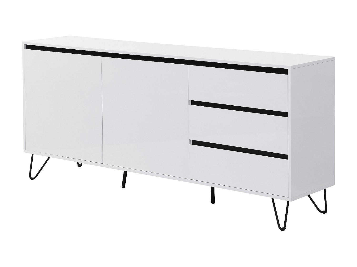 SIDEBOARD mit 2 Türen & 3 Schubladen - MDF & Stahl - Weiß & Schwarz - ABUJA - Weiß, Holz (180/80/40cm) - Vente-Unique
