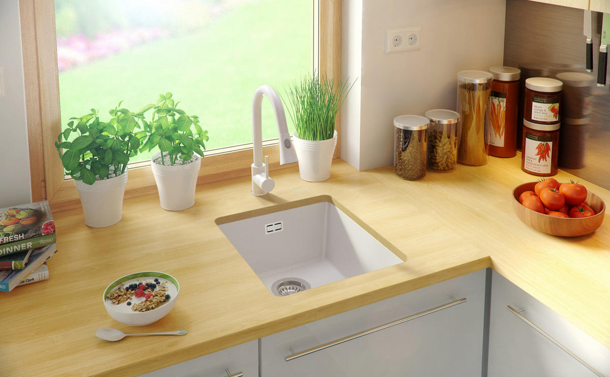 UNTERBAUSPÜLE GRANIT London, 2-er set Weiß 41/47 cm 1 Becken + Ablauf-Set ab 45er Unterschrank - Chromfarben/Weiß, Kunststoff (41/20/47cm) - Primagran