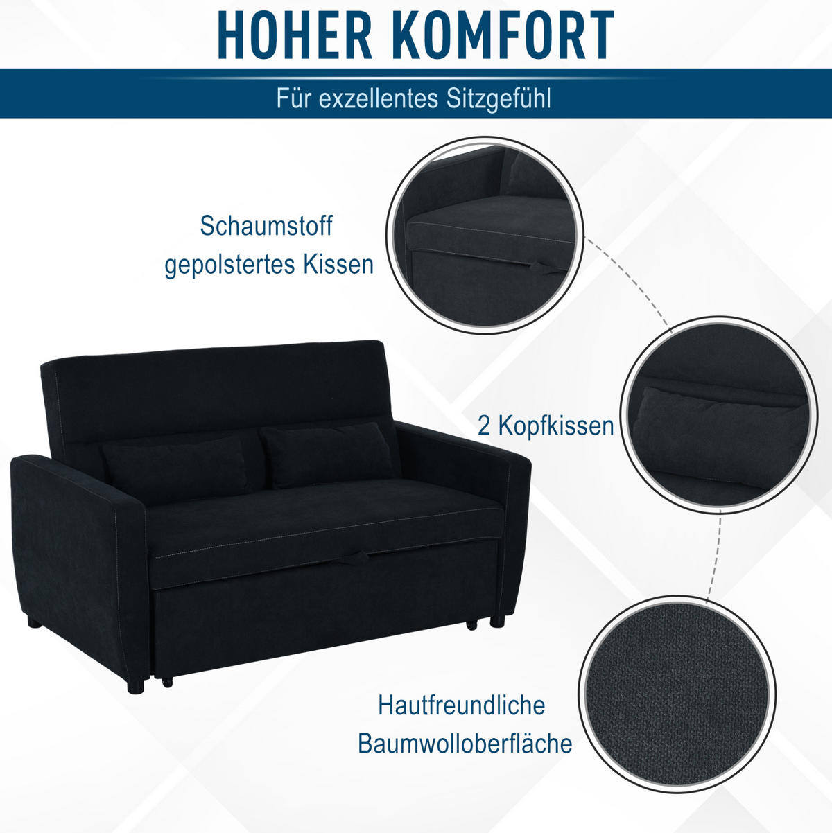 SCHLAFSOFA Samt mit Schlaffunktion, verstellbarer Rückenlehne 155/90/88,5 cm Schwarz - Schwarz, Textil (90/88.5/155cm) - Redom