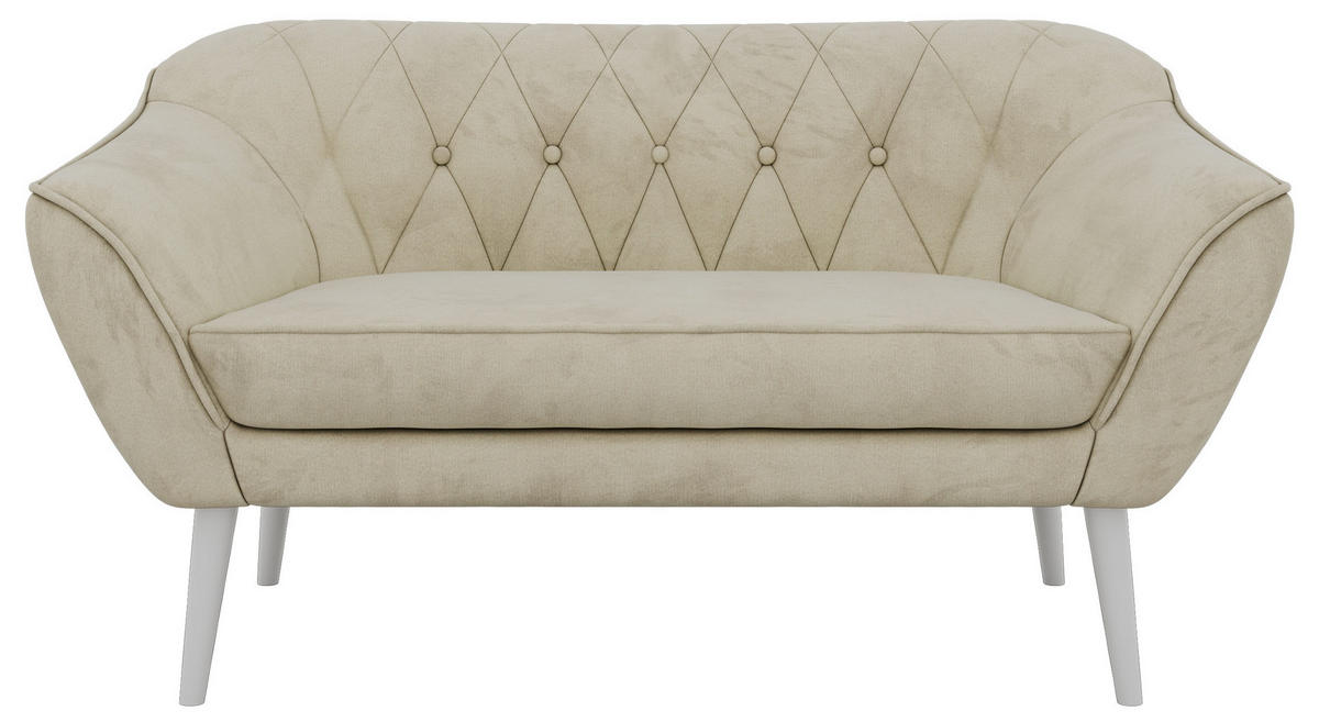 2-SITZER-SOFA PIRS - Beige Velvet - Weiße Beine - Beige/Weiß, Holzwerkstoff/Textil (140/75/74cm) - MKS