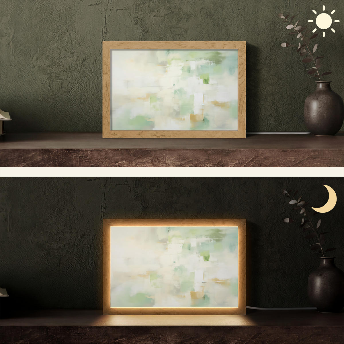 TISCHLEUCHTE Abstrakt - Kunst - Weiß - Grün - Modern 30x20 cm - Blau, Holzwerkstoff (8/30/20cm) - OnlyWow