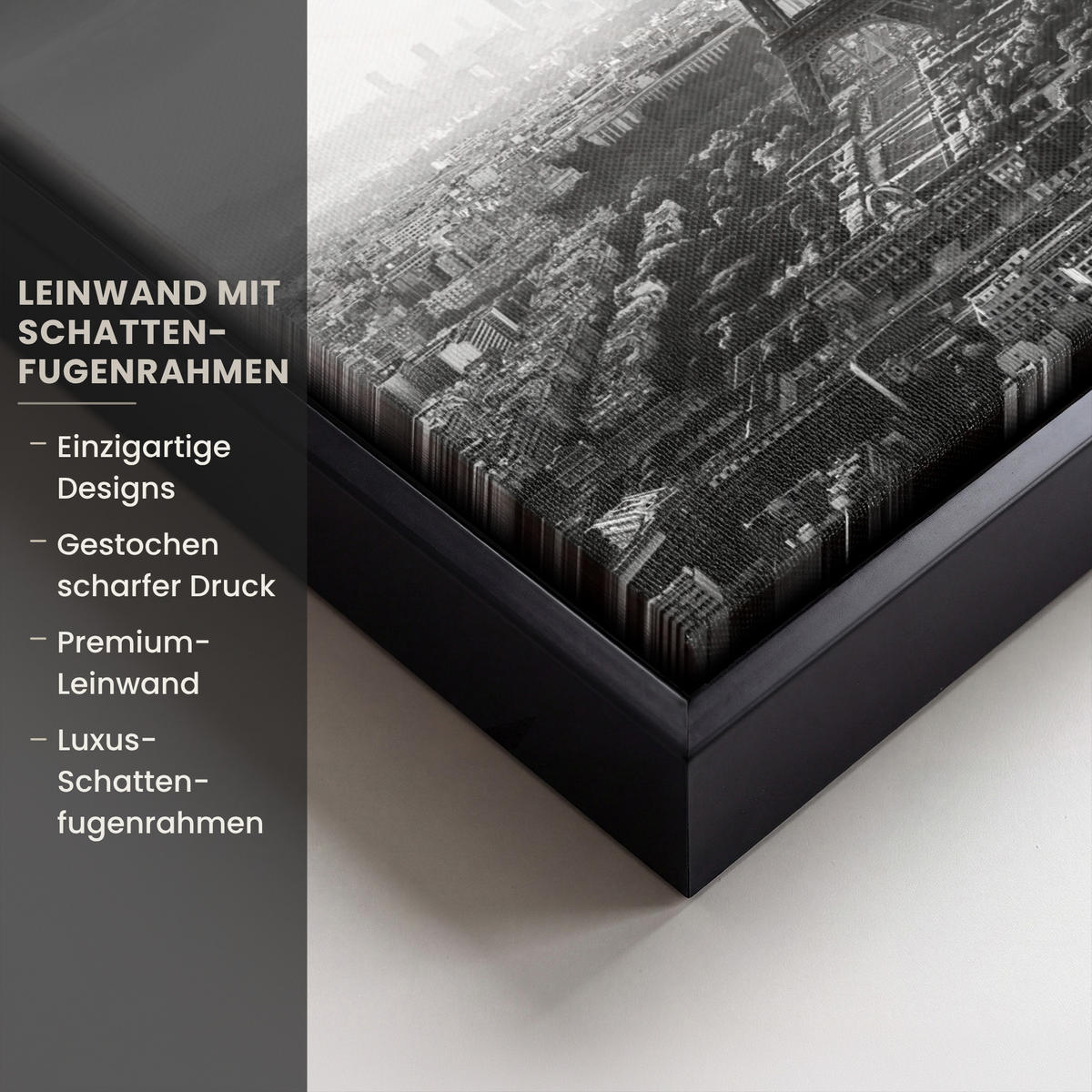 LEINWAND Bilder mit Rahmen - Paris - Skyline - Eiffelturm - Stadt - Wolken - 40x30 - Dunkelgrau, Textil (40/30cm) - MuchoWow