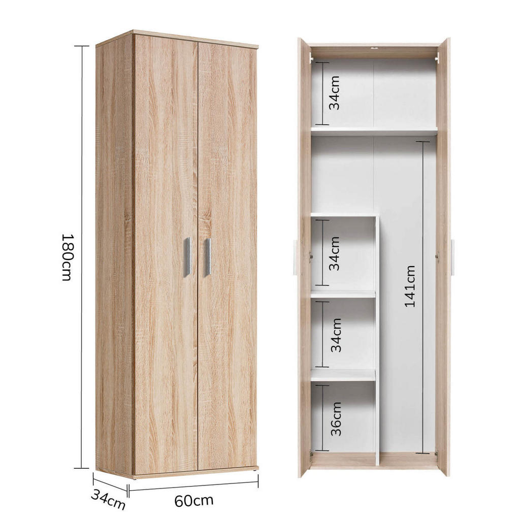 Thumbnail - Mokebo Besenschrank, Sonoma Eiche, Holzwerkstoff, 4 Fächer, 60x180x34 cm, Waschküche, Mehrzweckschränke