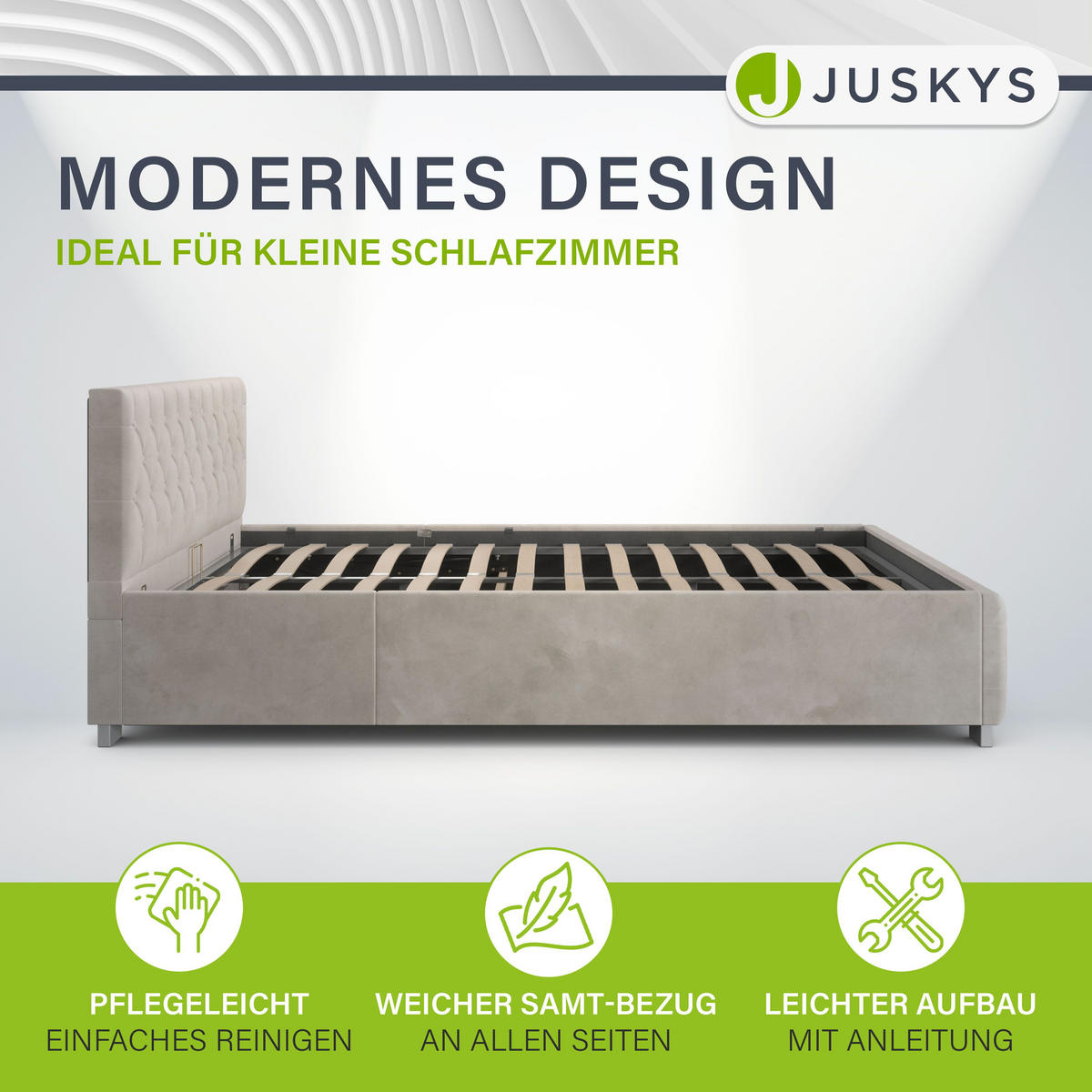 POLSTERBETT Nizza Beige 140x200 cm mit Matratze - Beige, Holz (140/200cm) - Juskys