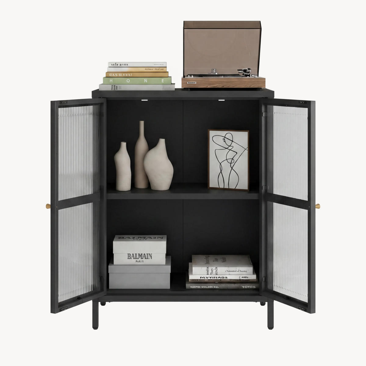 VITRINE Säkylä - Schwarz, Glas/Metall (64/84/35cm) - [en.casa]