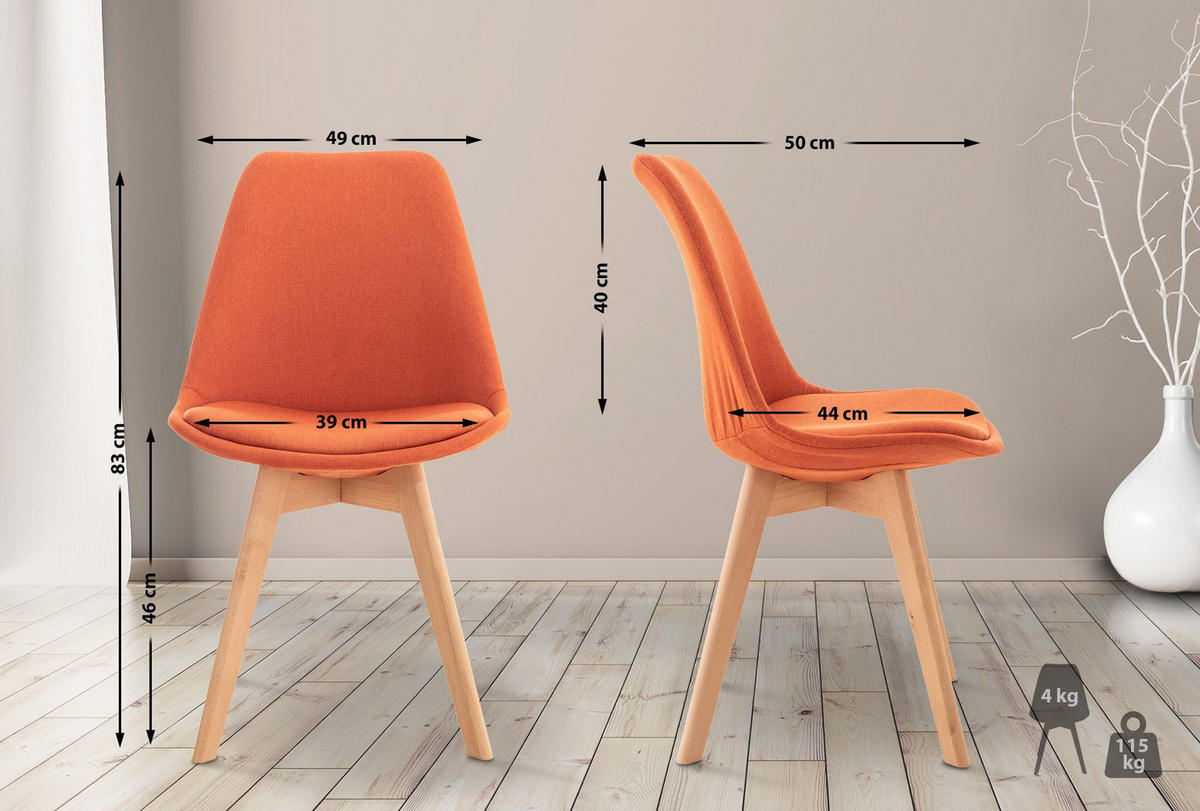 STUHL Stoff orange - Eukalyptusholzfarben/Orange, Holz/Textil (49/83/50cm) - CLP