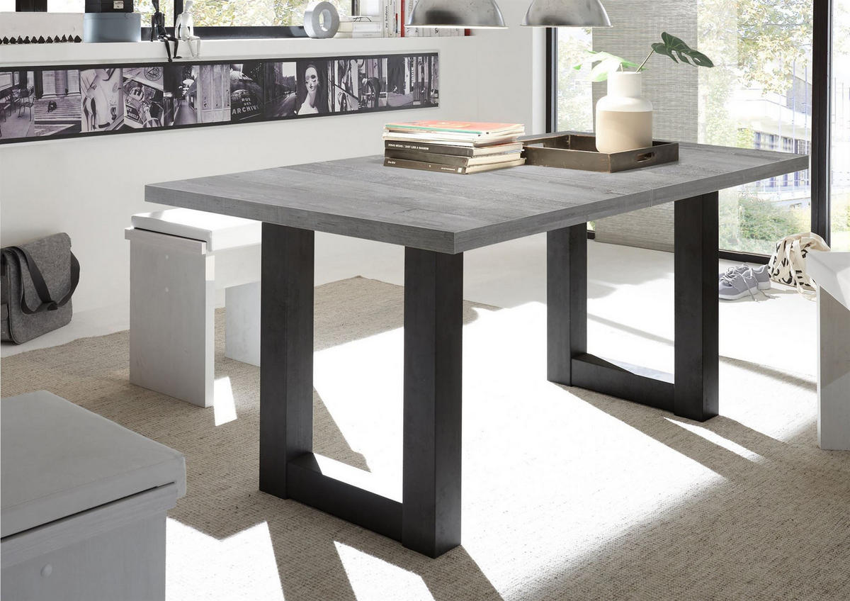 ESSTISCH ausziehbar Eila 7 140 x 90 x 75 Esszimmertisch Schwarzstahl/Beton - Hellgrau, Holz (140/90/75cm) - 58aufmkessel