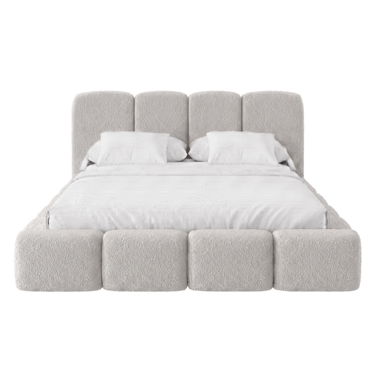 POLSTERBETT SUENO MAXI mit Matratze 140x200 cm in Hellgrau, gepolstertes Kopfteil, Metalllattenrost, Bettkasten, Bouclé-Stoff - Hellgrau/Naturfarben, Holz/Textil (140/200cm) - Muffo