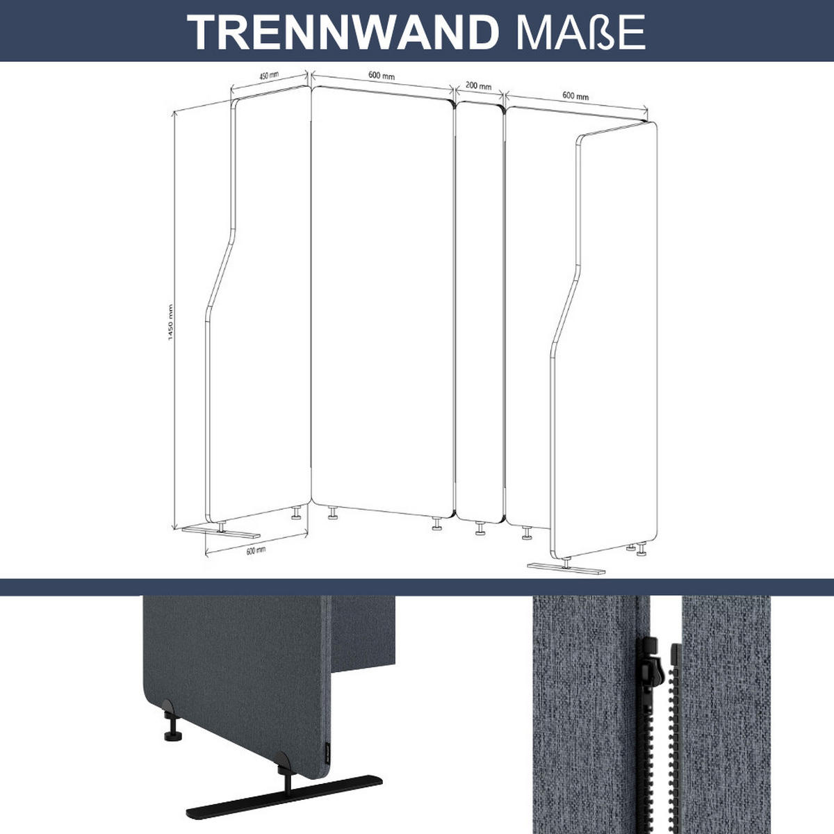 AKUSTIK-TRENNWAND mit Schalldämmung PEOLT 145x260x1,8cm Anthrazit Stellwand - Anthrazit, Kunststoff (260/145/1.8cm) - DELUKE