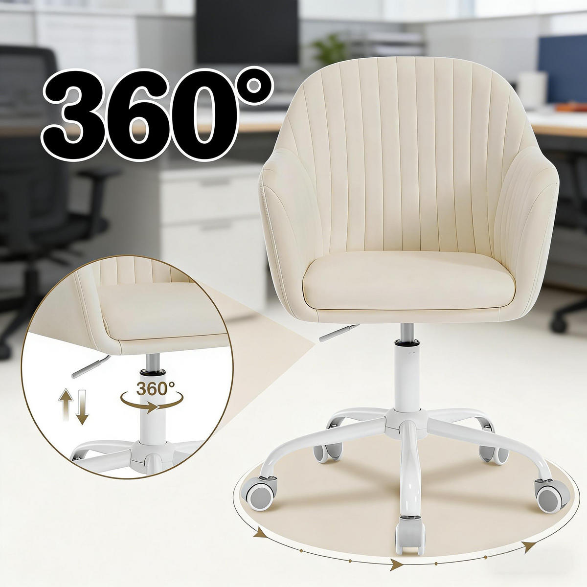 DREHSTUHL mit Rollen ergonomische Rückenlehne 45 bis 52,5 cm - Weiß, Leder (58.5/80/58cm) - Gisaae