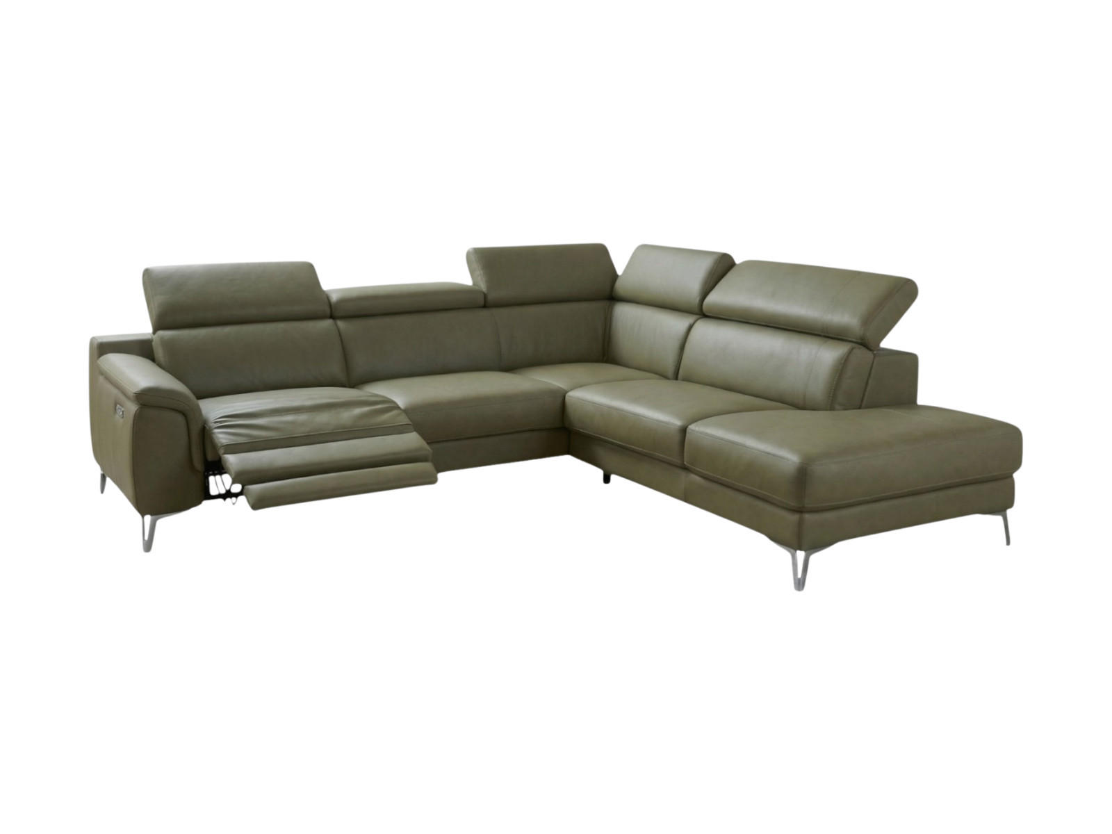 ECKSOFA Jardin Echtleder mit 1 x Relaxfunktion Olivgrün - Olivgrün, Leder/Metall (266/230cm)