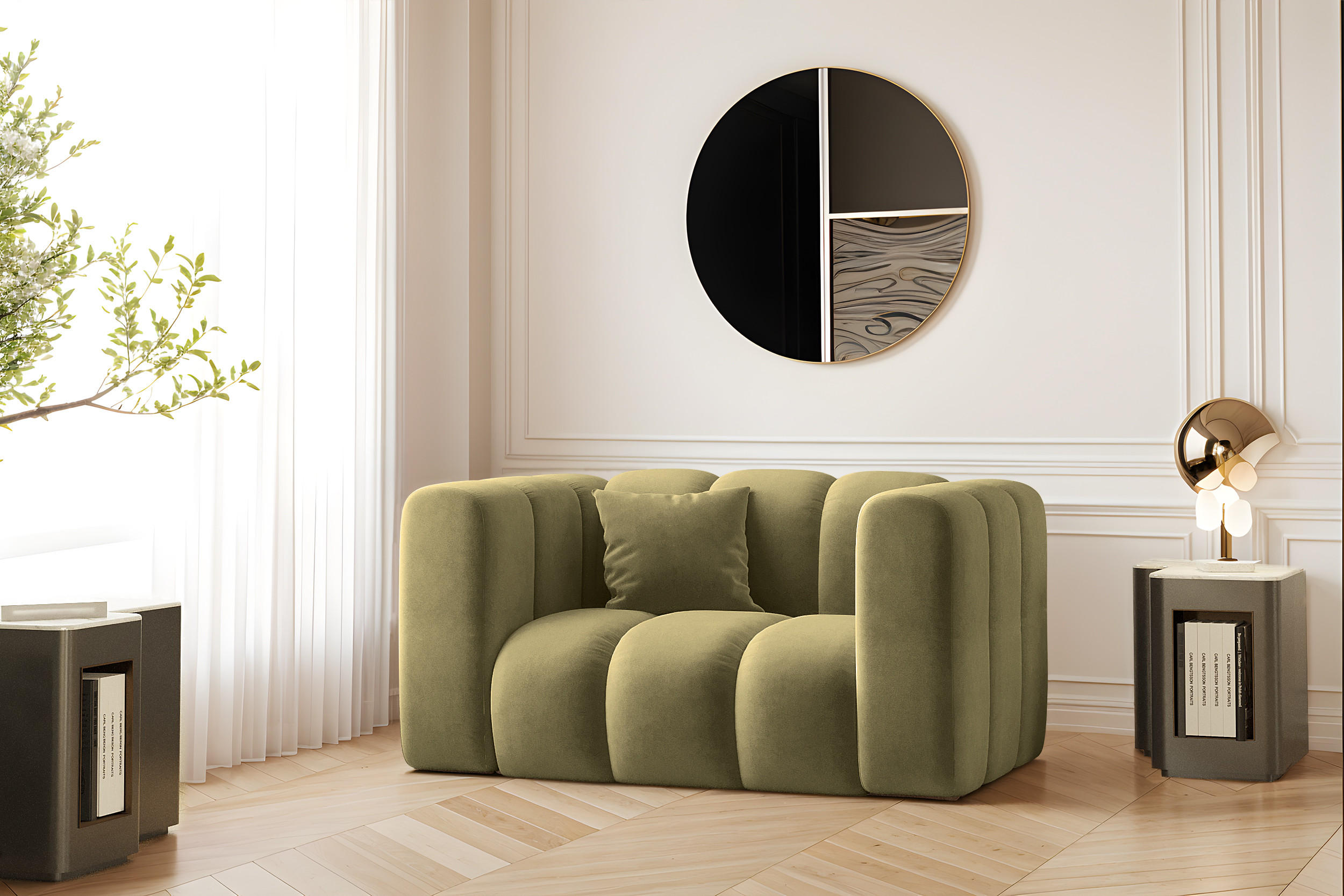 SESSEL Sofa Grand modular stoff Salvador Olive - Olivgrün, Holz (137/70/89cm) - Kaiser Möbel