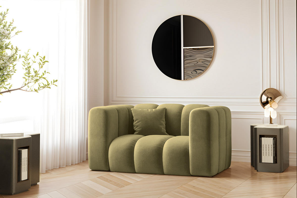 SESSEL Sofa Grand modular stoff Salvador Olive - Olivgrün, Holz (137/70/89cm) - Kaiser Möbel