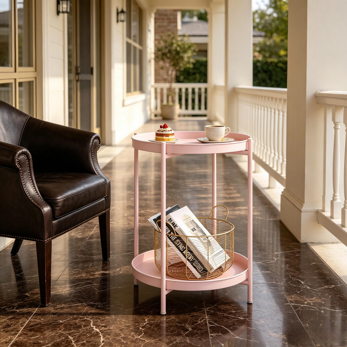 BEISTELLTISCH Pink mit 2 abnehmbaren Schalen 44/44/53 cm - Pink, Metall (44/44/53cm) - PANGIVO
