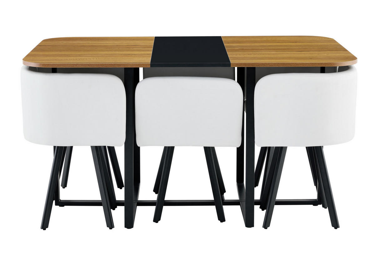 ESSTISCH-SET ausziehbar mit 4 Stühlen Naturholzoptik Schwarz - Schwarz, Metall (100/79/150cm) - Meubliv