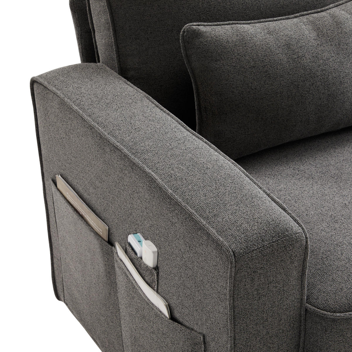 4-SITZER-SOFA Mit Leinenarmlehnen Und 4 Kissen Grau 264/83/87 cm - Grau, Holzwerkstoff/Metall (83/87/264cm) - Urban Meuble