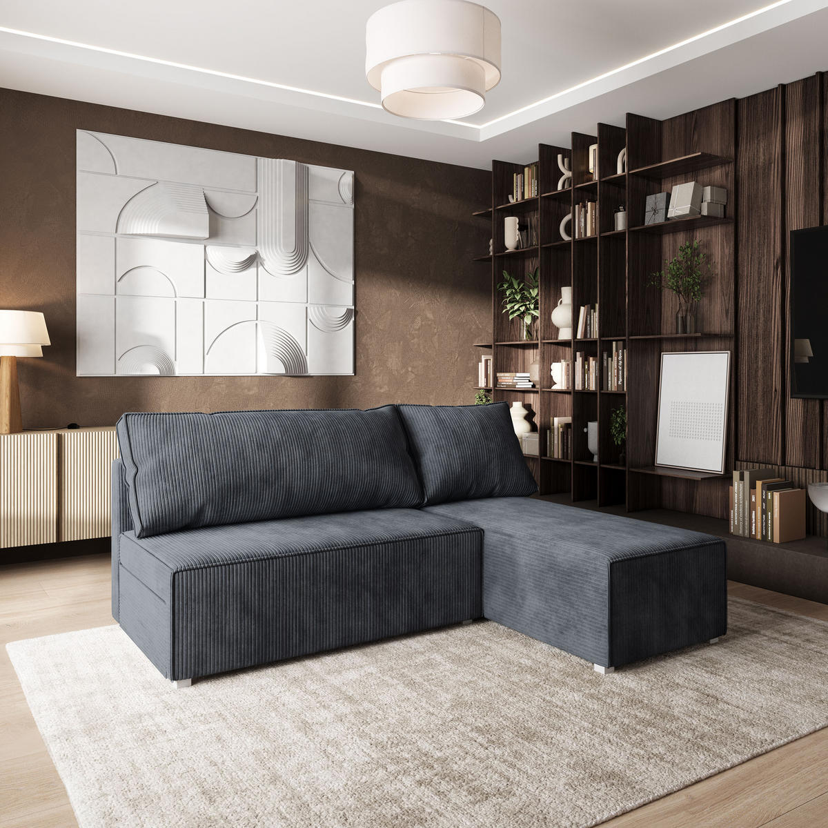 ROHOVÁ SEDAČKA BRISO grafitová - šedá/grafitová, dřevo/textil (200/140cm) - MASSENO