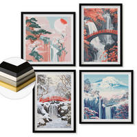 WANDBILDER 4er-Set - 50x50 cm & 40x60 cm Schwarzer Rahmen - Berglandschaften und Wasserfälle - Schwarz, Kunststoff (50/50cm) - ArtPrintCave