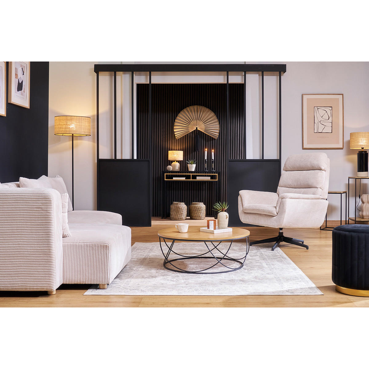 SESSEL drehbar Stoff Beige Metall JONAH - Beige, Textil (89.5/105/76cm) - Miliboo