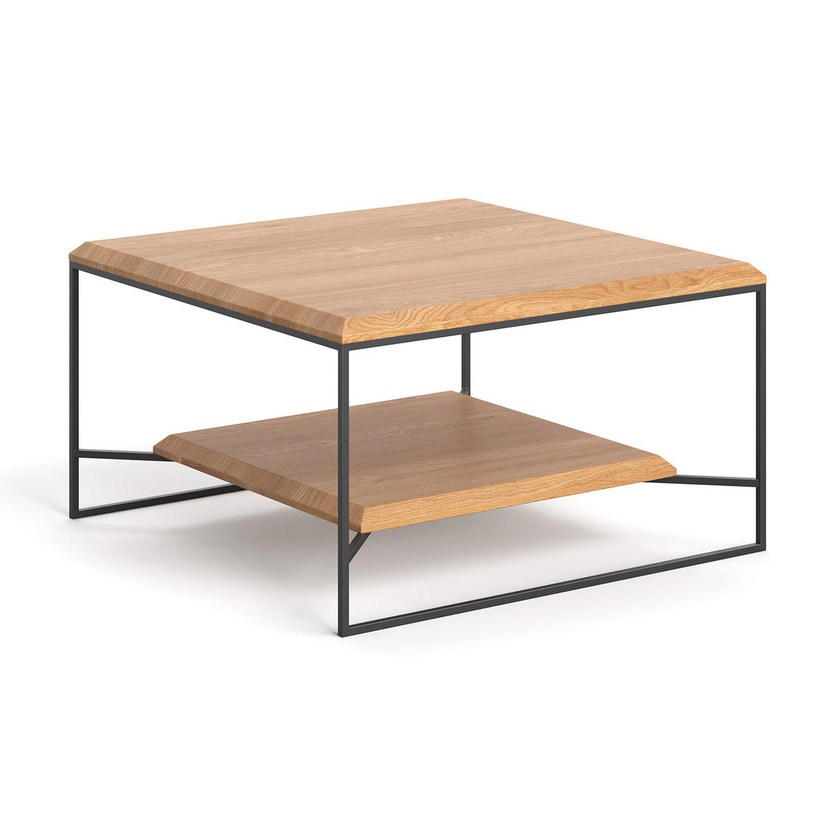 COUCHTISCH Mesa aus massivem Eichenholz 100x100 cm - Eichefarben/Schwarz, Holz/Metall (100/100/45cm) - Danzz