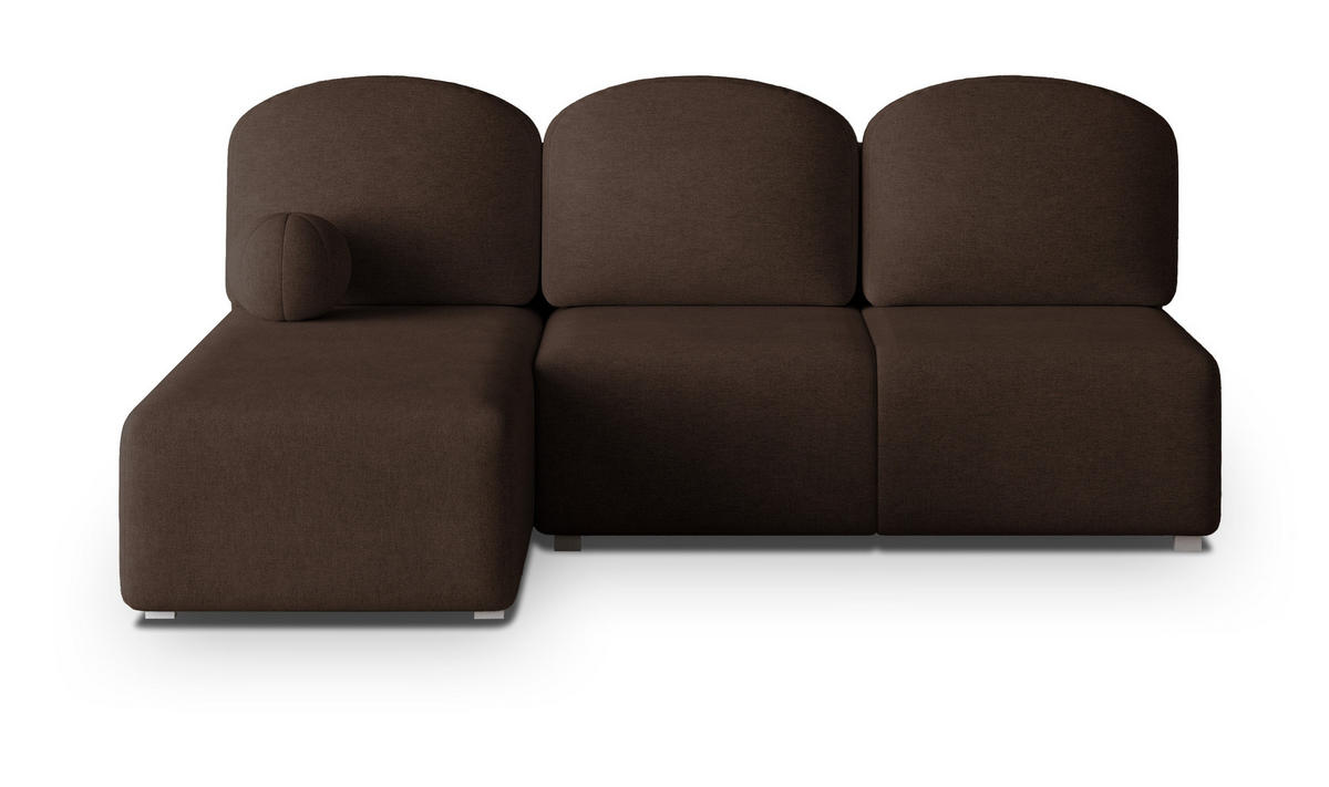 ECKSOFA TRAMA Braun Geflochtener Stoff mit Schlaffunktion - Braun, Holz (200/143cm) - MASSENO