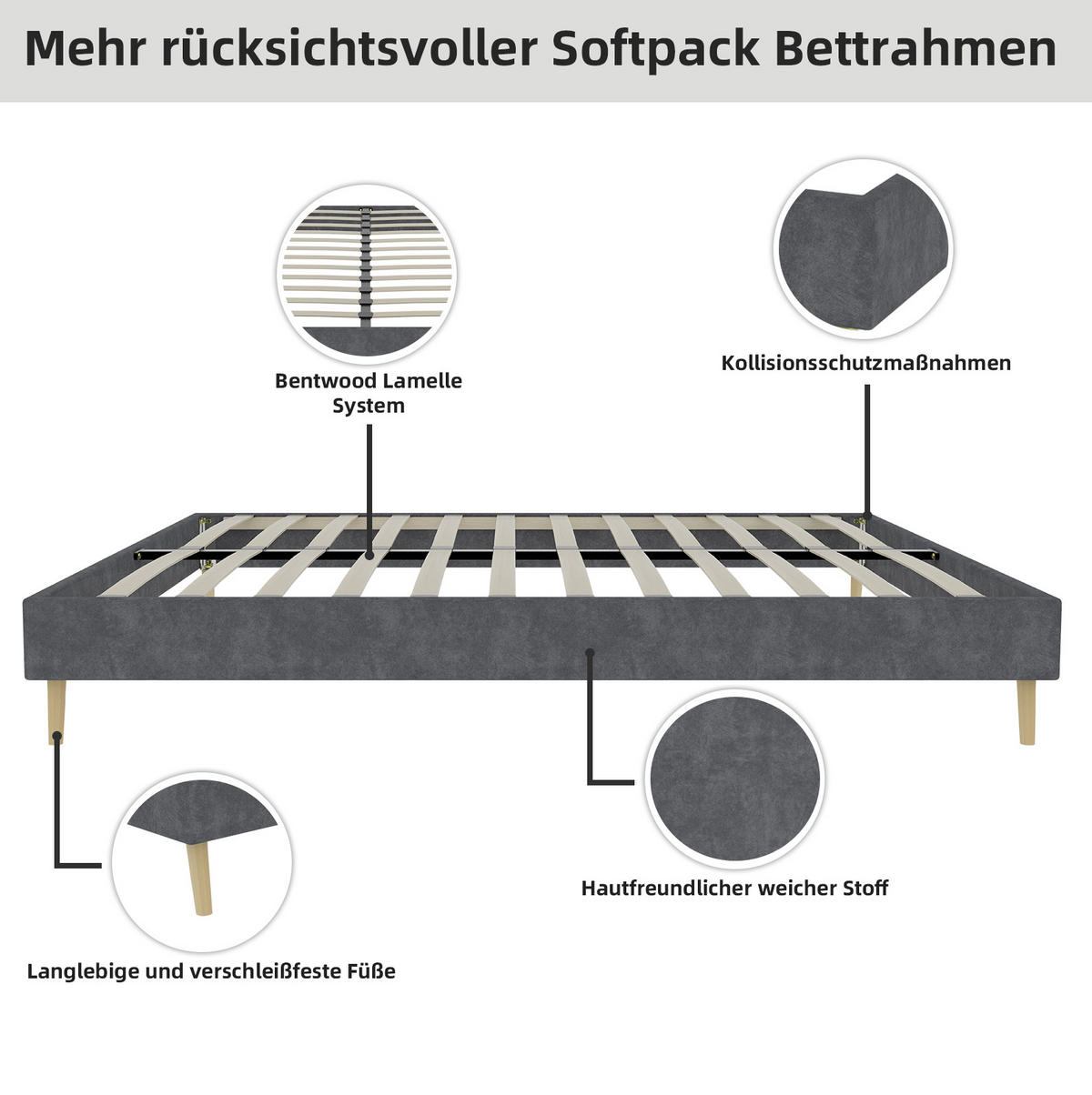 KREVET 140/200 cm od tkanine i metala s modernim minimalističnim dizajnom i stabilnom konstrukcijom, Siva - siva, tekstil (140/200cm) - Redom
