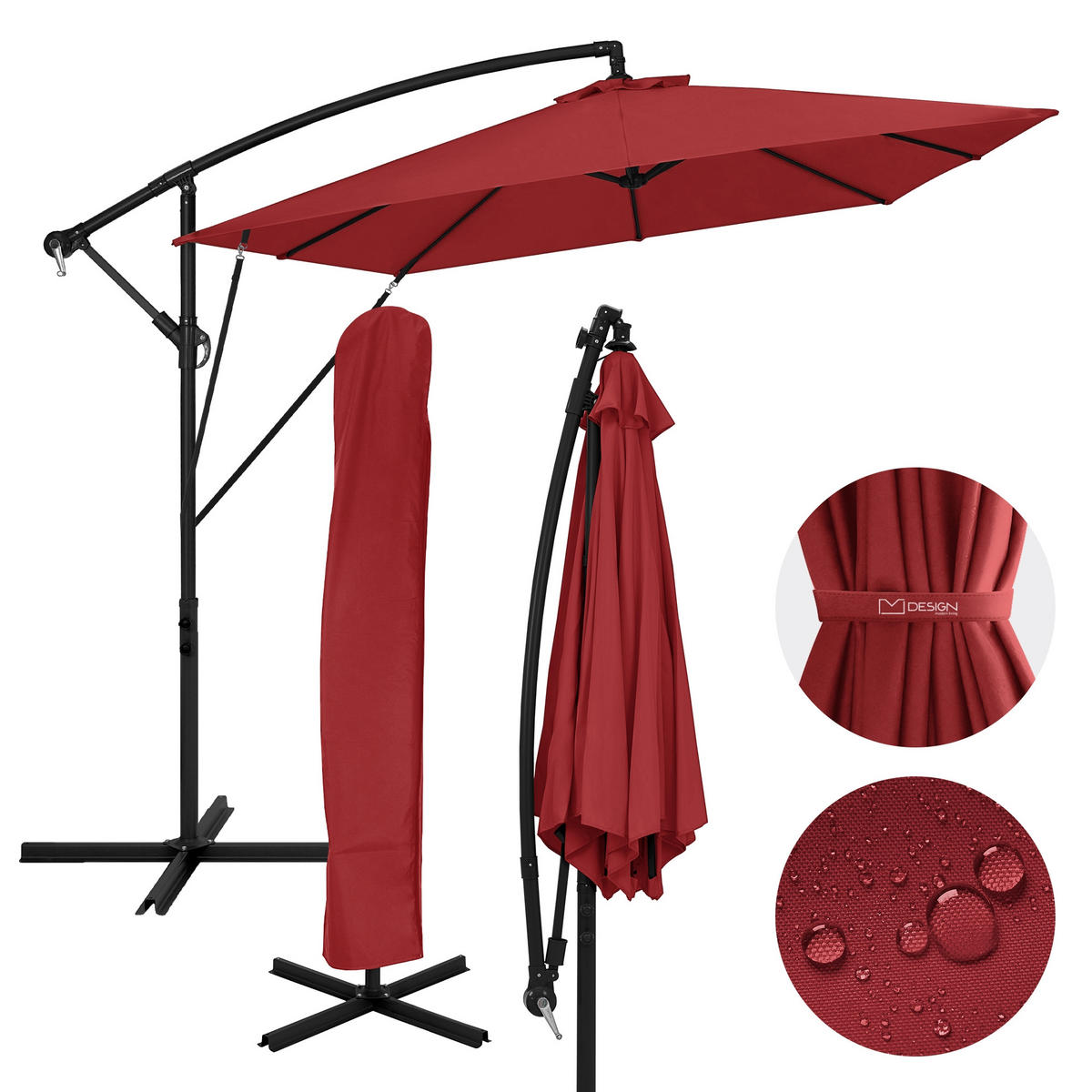 AMPELSCHIRM Ø 330 cm in Rot aus Aluminium - Rot, Metall (330/330cm) - ML-DESIGN