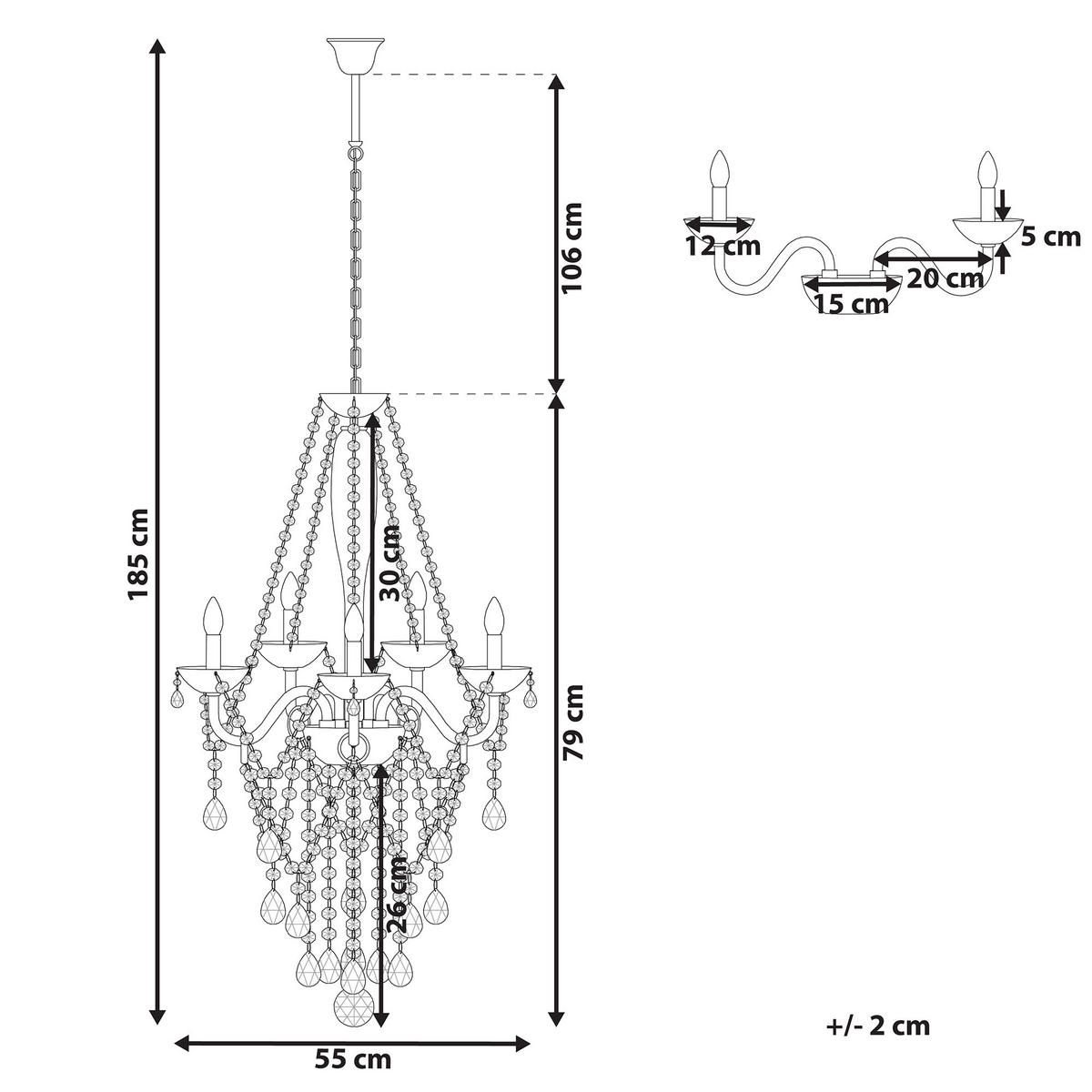 KRONLEUCHTER Locone 55/55/185 cm - Transparent, Metall (55/55/185cm) - Beliani
