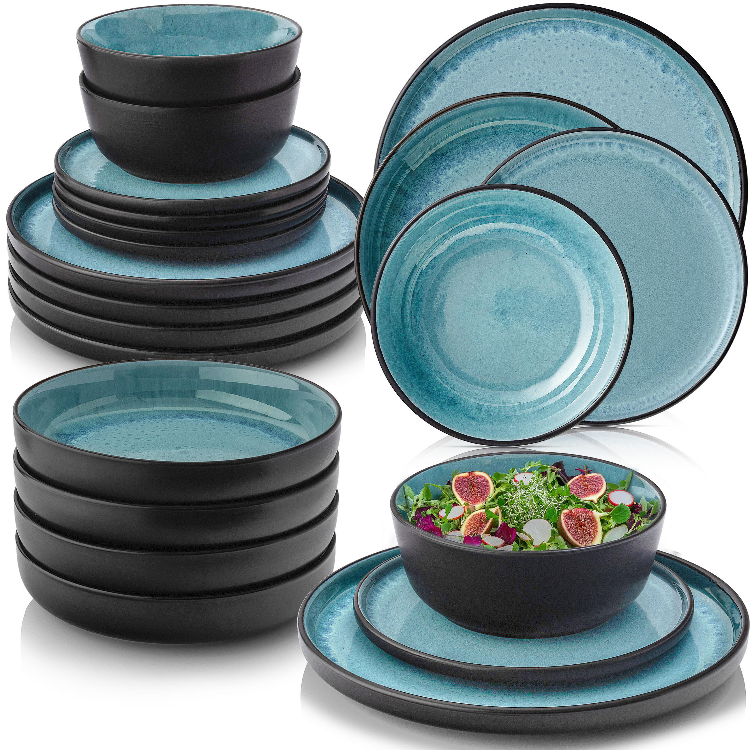 TAFELSERVICE GRANADA - 24 teilig aus Steingut - Blau, Stein (27/6.3/27cm) - Sänger