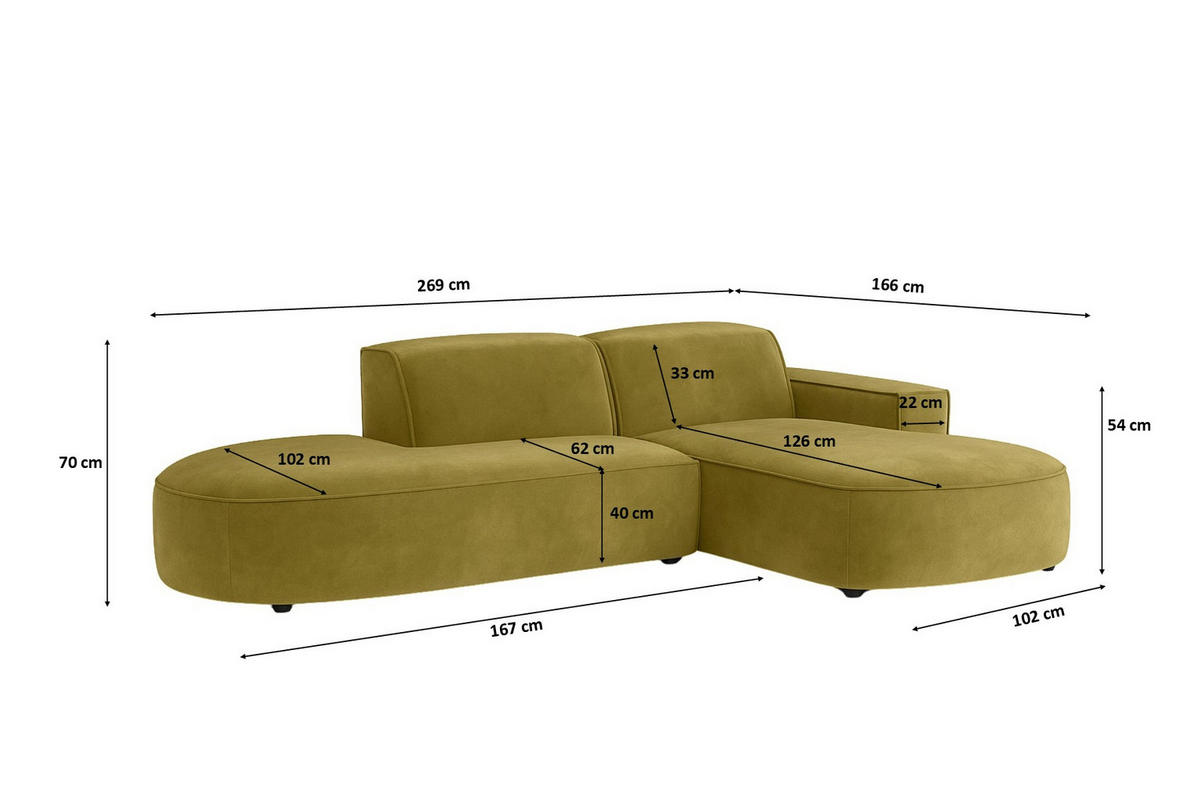 ECKSOFA Cursal Atelier, Stoff Salvador, Olive, Rechts - Olivgrün, Holz (269/166cm) - Kaiser Möbel