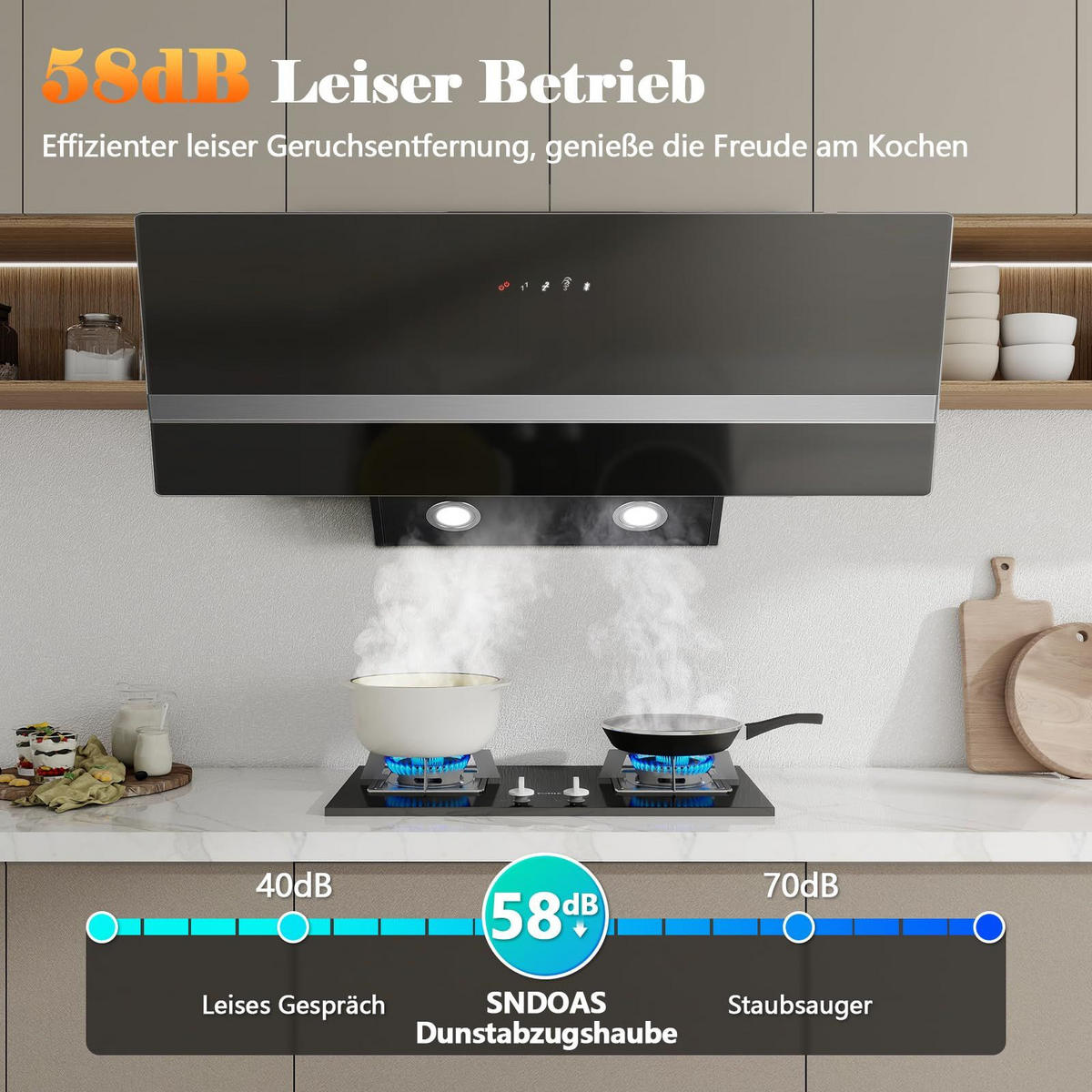 DUNSTABZUGSHAUBE Schwarz mit LED-Beleuchtung, Aktivkohlefilter, Filter - Schwarz, Metall (35.1/44.5/95.4cm) - Korfee