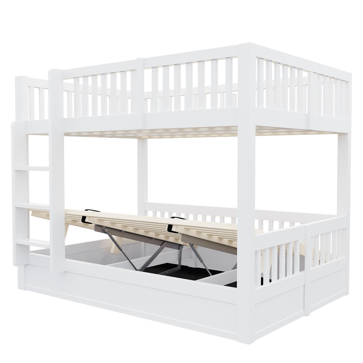 KINDER-ETAGENBETT 140*200 aus Massivholz mit Stauraum, Weiß - Weiß, Holz (140/200cm) - FLIEKS