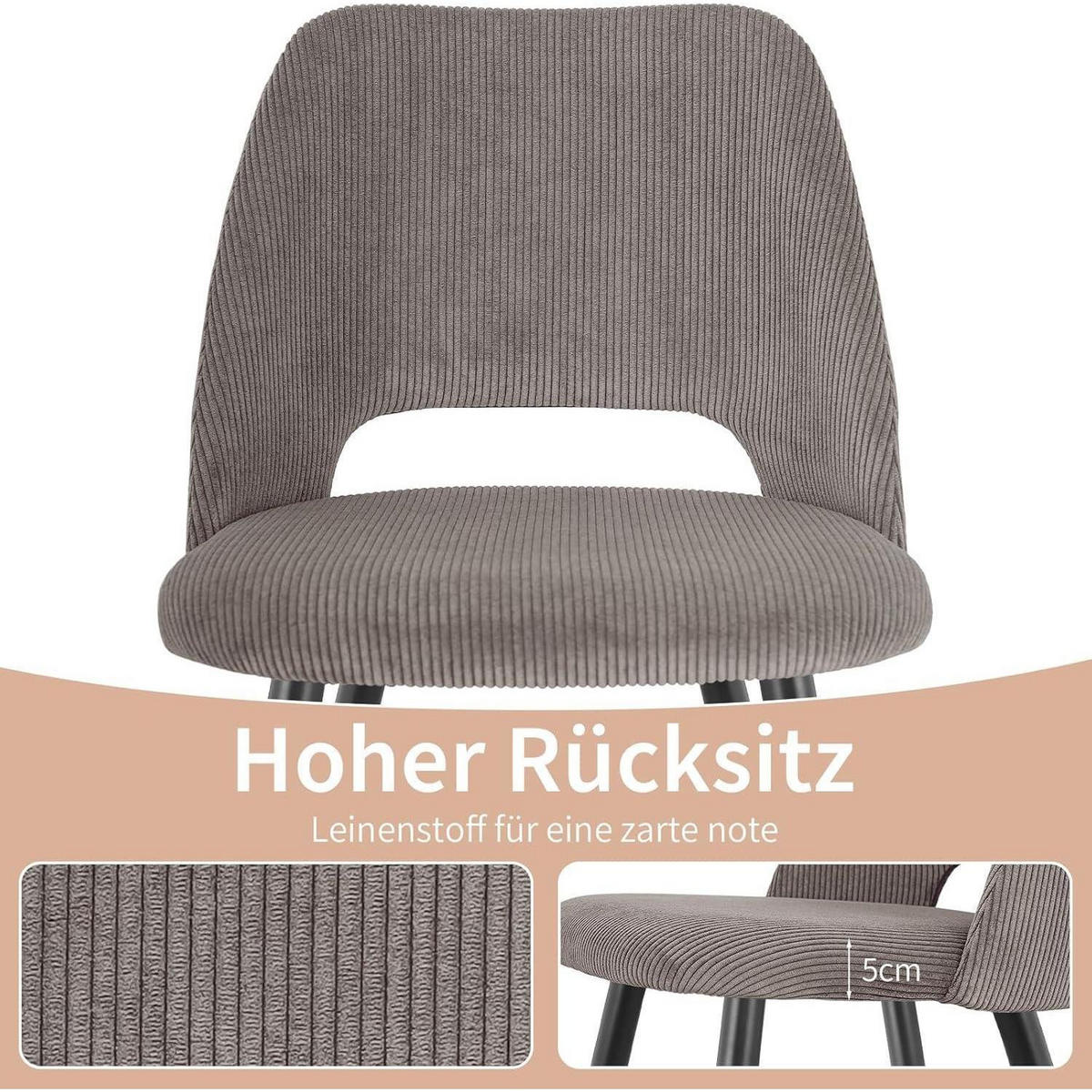 ESSZIMMERSTÜHLE 2er Set Kordsamt Braun - Braun, Textil (48/80/45cm)