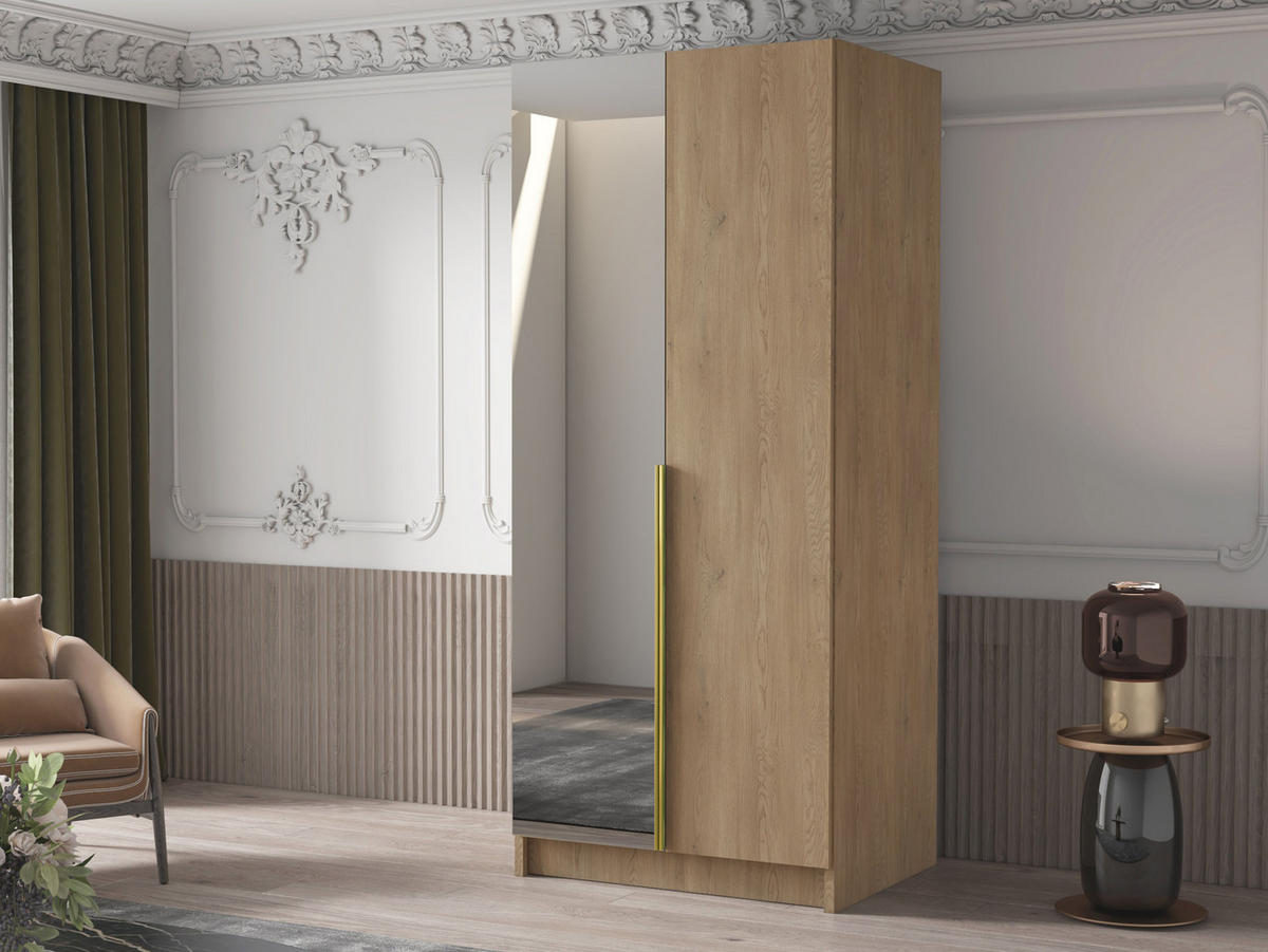 KLEIDERSCHRANK Bono II - Eichefarben/Goldfarben, Holzwerkstoff/Metall (100/215/58cm) - MIRJAN24