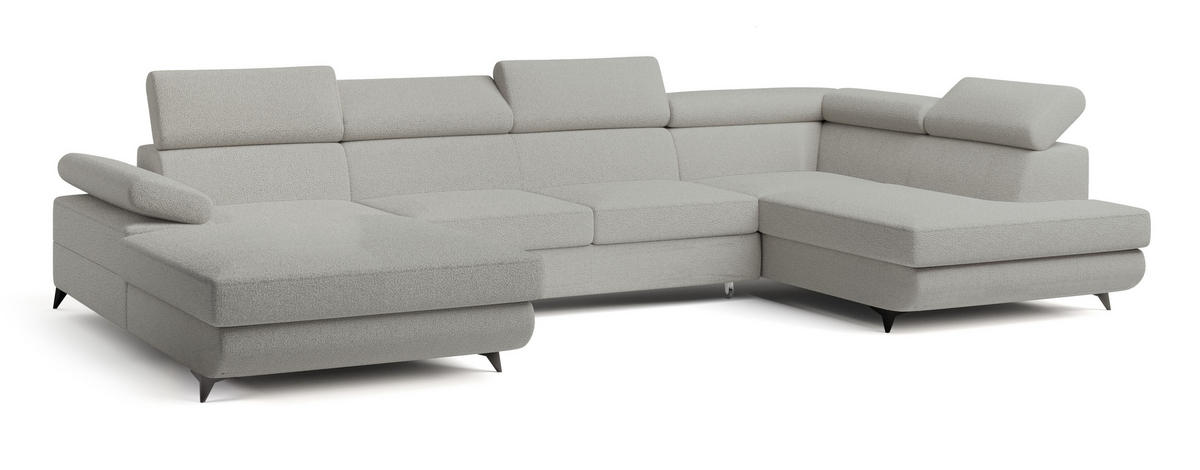 ROHOVÁ SEDAČKA RUBANO světle šedá - černá/světle šedá, kov/dřevo (339/190cm) - MASSENO