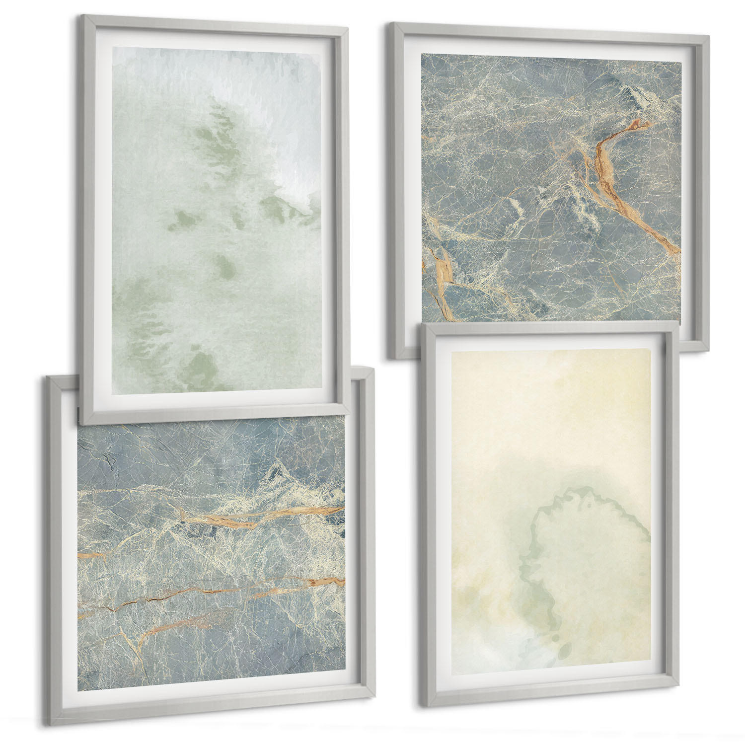 BILDER SET 4er Set - 50x50 cm & 40x60 cm Silberner Rahmen - Pastellfarben auf Aquarellleinwand - Silberfarben, Kunststoff (50/50cm) - TULUP