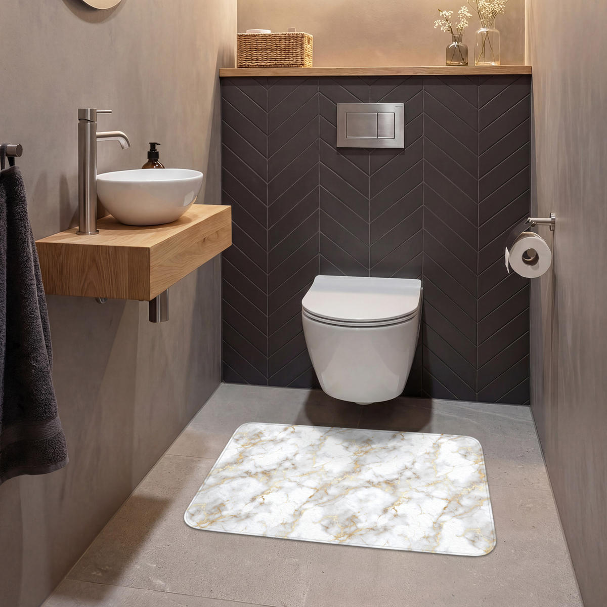 WC PŘEDLOŽKA Zlaté žilky - Mramor - Bílý 80x50 cm - bílá, textil/plast (80/1cm) - OnlyWow
