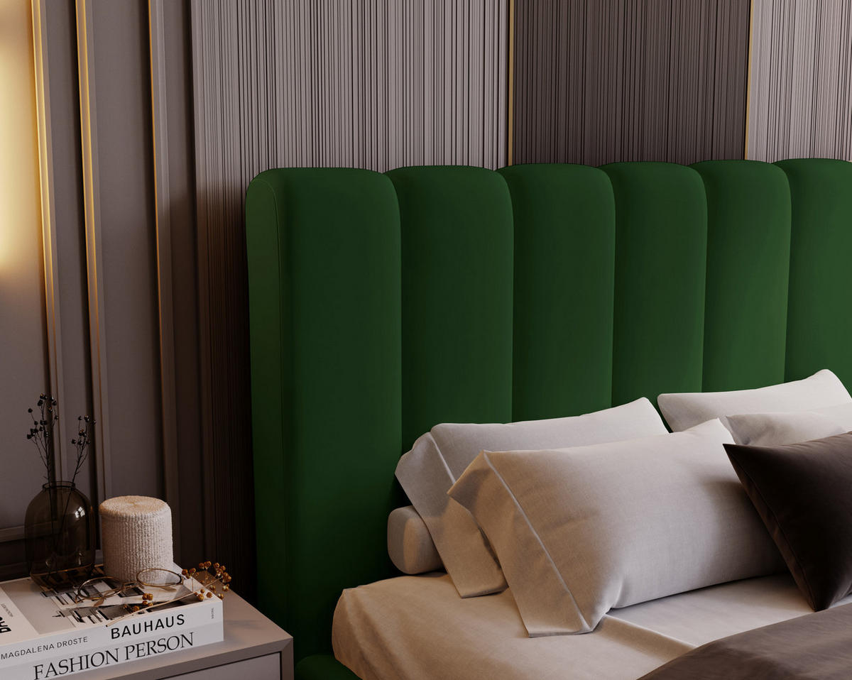 DOPPELBETT 140x200 Valetta mit Bettkasten, Velvet Grün - Grün, Holz/Textil (140/200cm) - Emporius