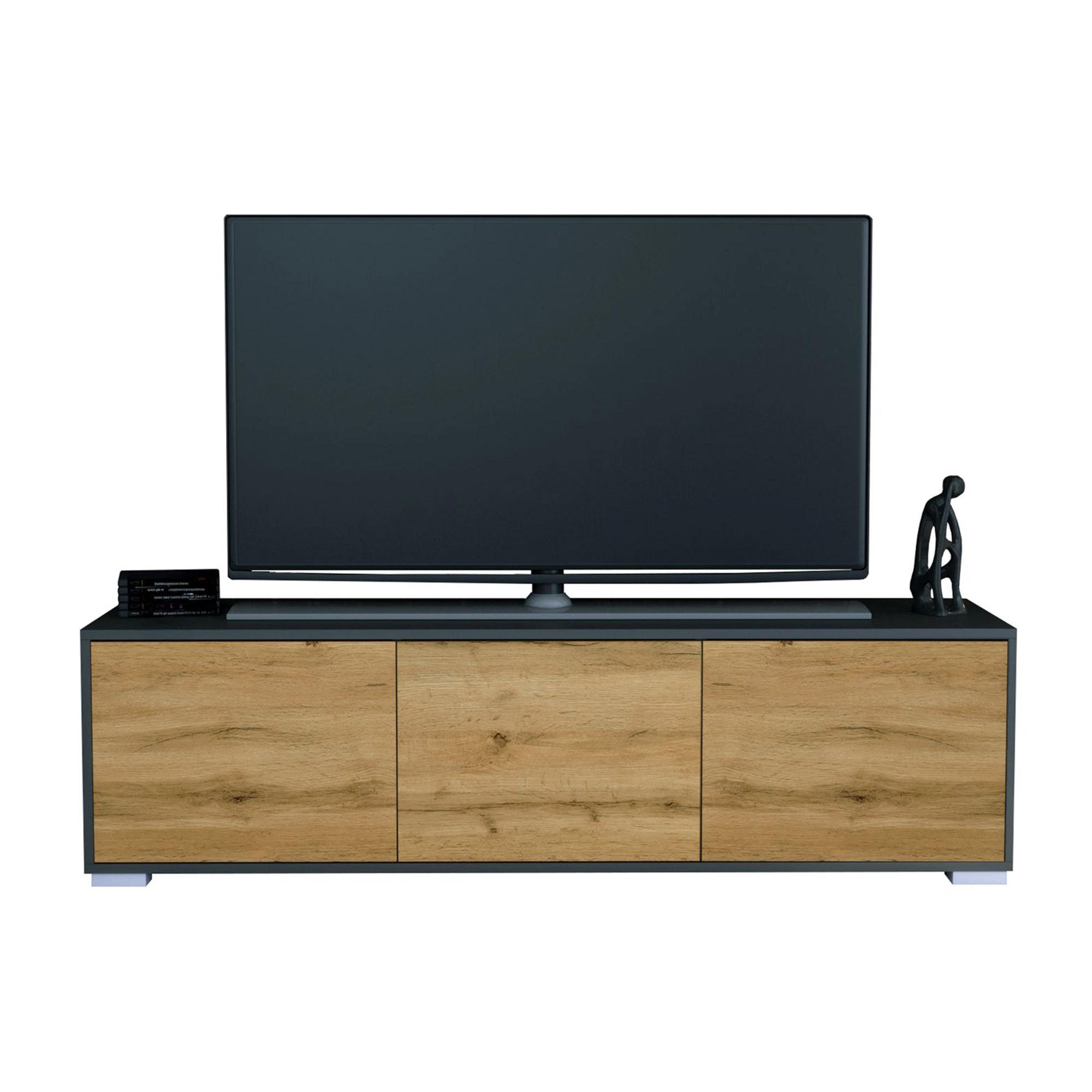 TV-BOARD Elena, Lowboard mit Push-to-Open, Made in Germany, Moderner Fernsehschrank, Anthrazit matt/Eiche Evoke (152,5 x 43 x 37 cm) - Eiche Wotan, Holzwerkstoff (152.5/43/37cm) - InnoFurn